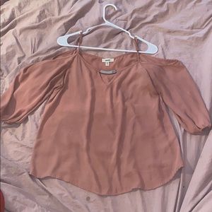 Pink/tan open shoulder sleeved blouse